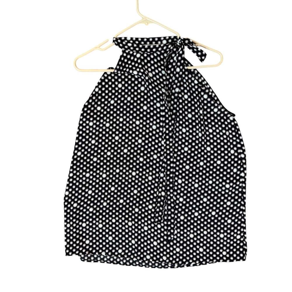 LOFT Halter Top Sleeveless Tie Neck Blouse Black White‎ Polka Dot M